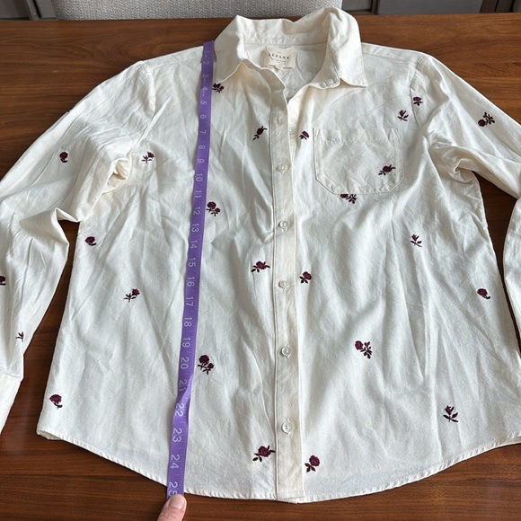 Sezane Tomboy Shirt Pink Flowers Embroidered Button-Up Shirt Size 38 US 6 Medium - Picture 9 of 12